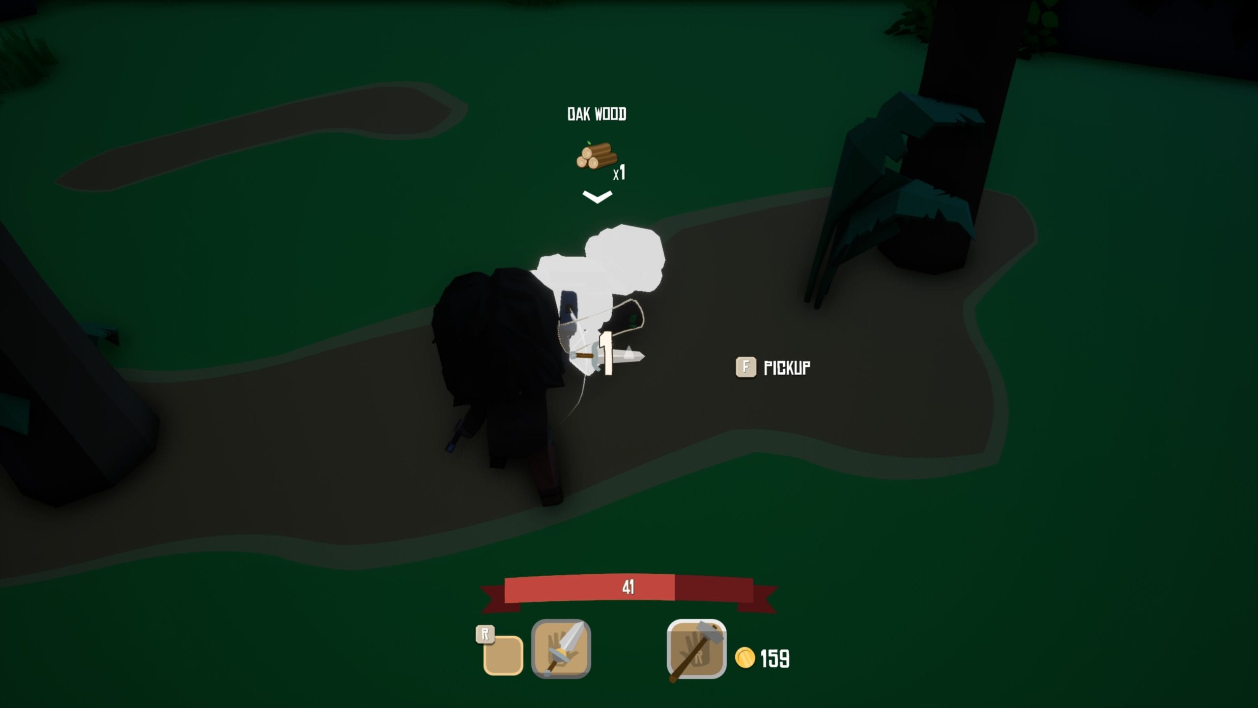 Attack a log and get wood. It's not like that's not technically what happens in the real world, it's just sort of silly you can do it with a hammer and a dagger.