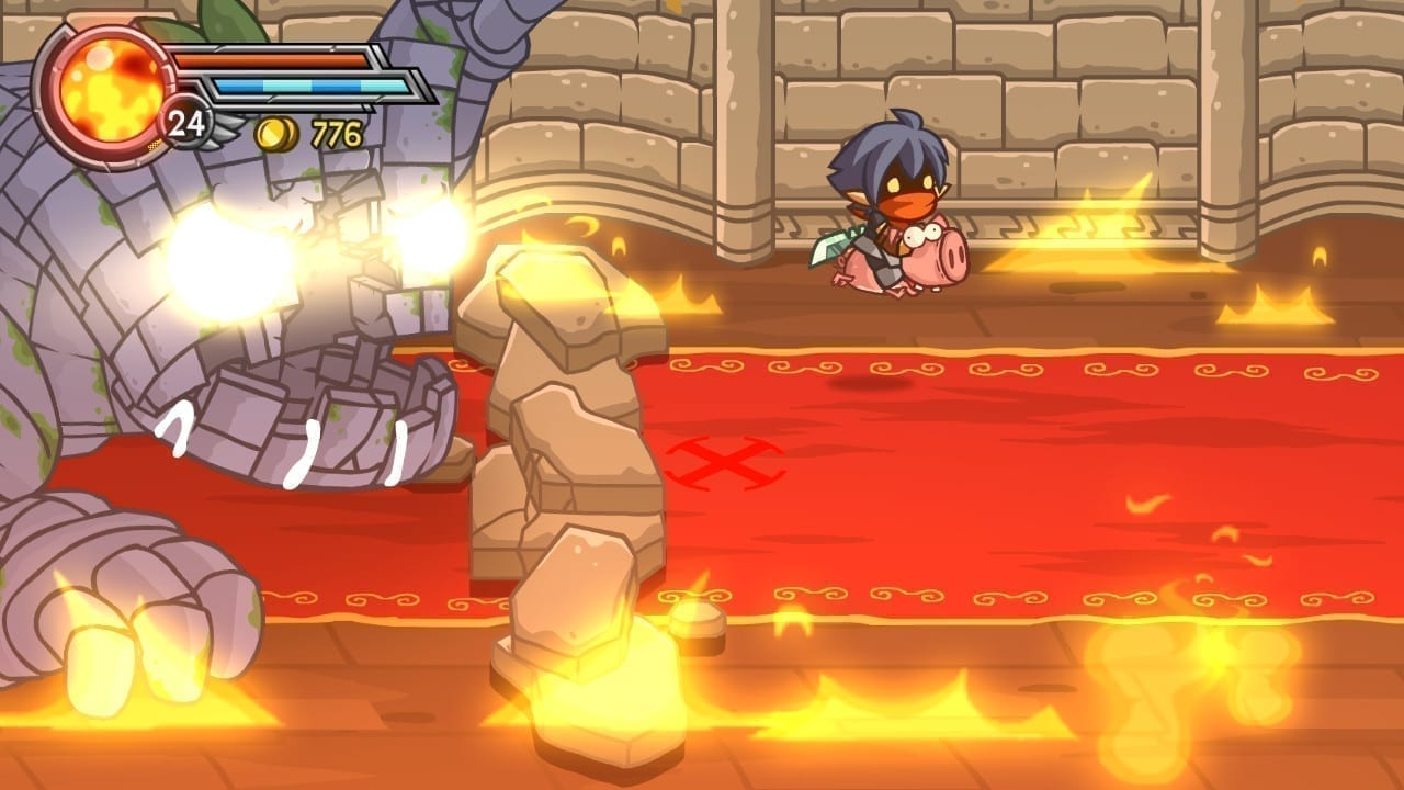 Many levels have action sequences just like this one. Not always with a pig, though.