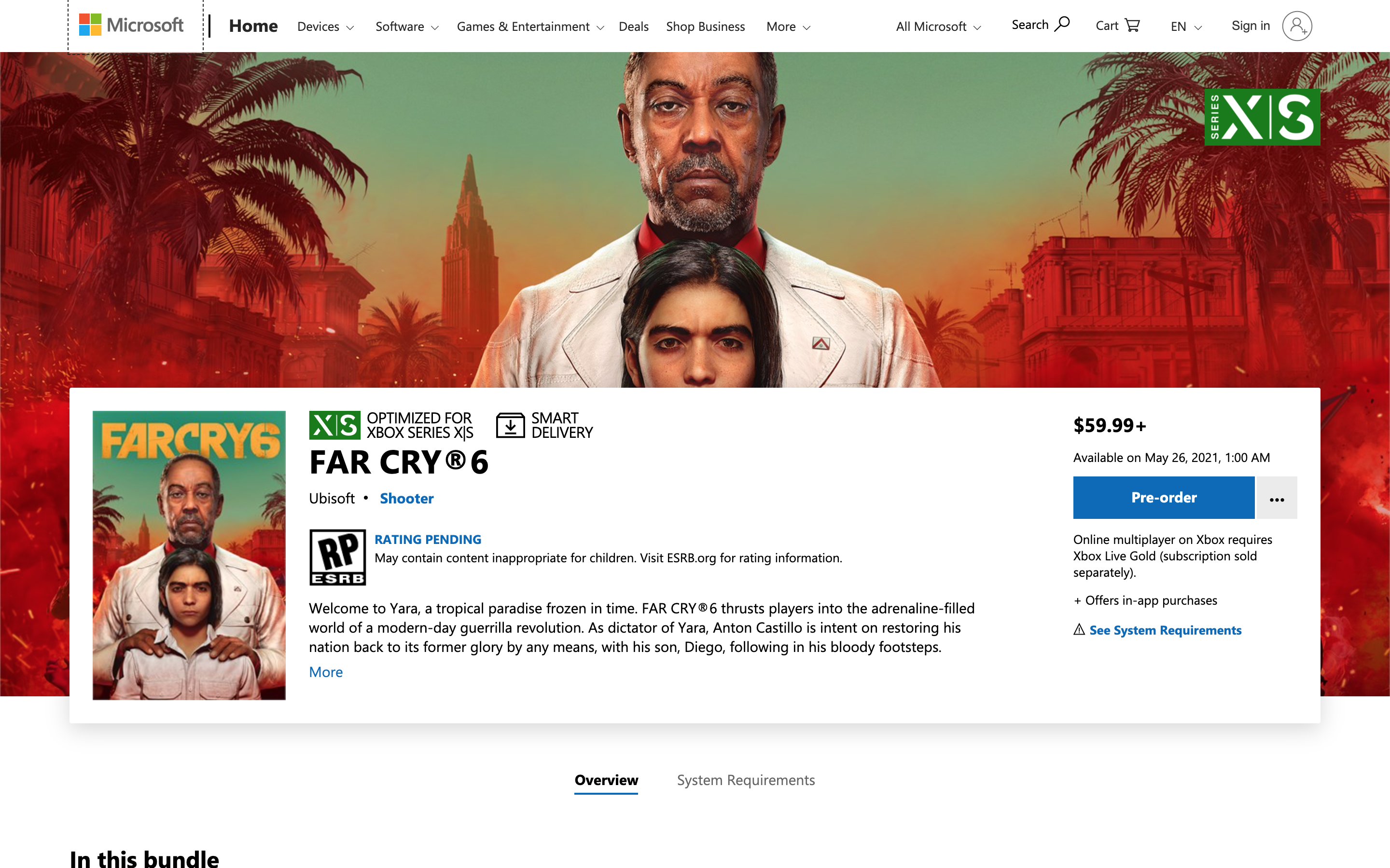 Far Cry 6 Microsoft Page. 