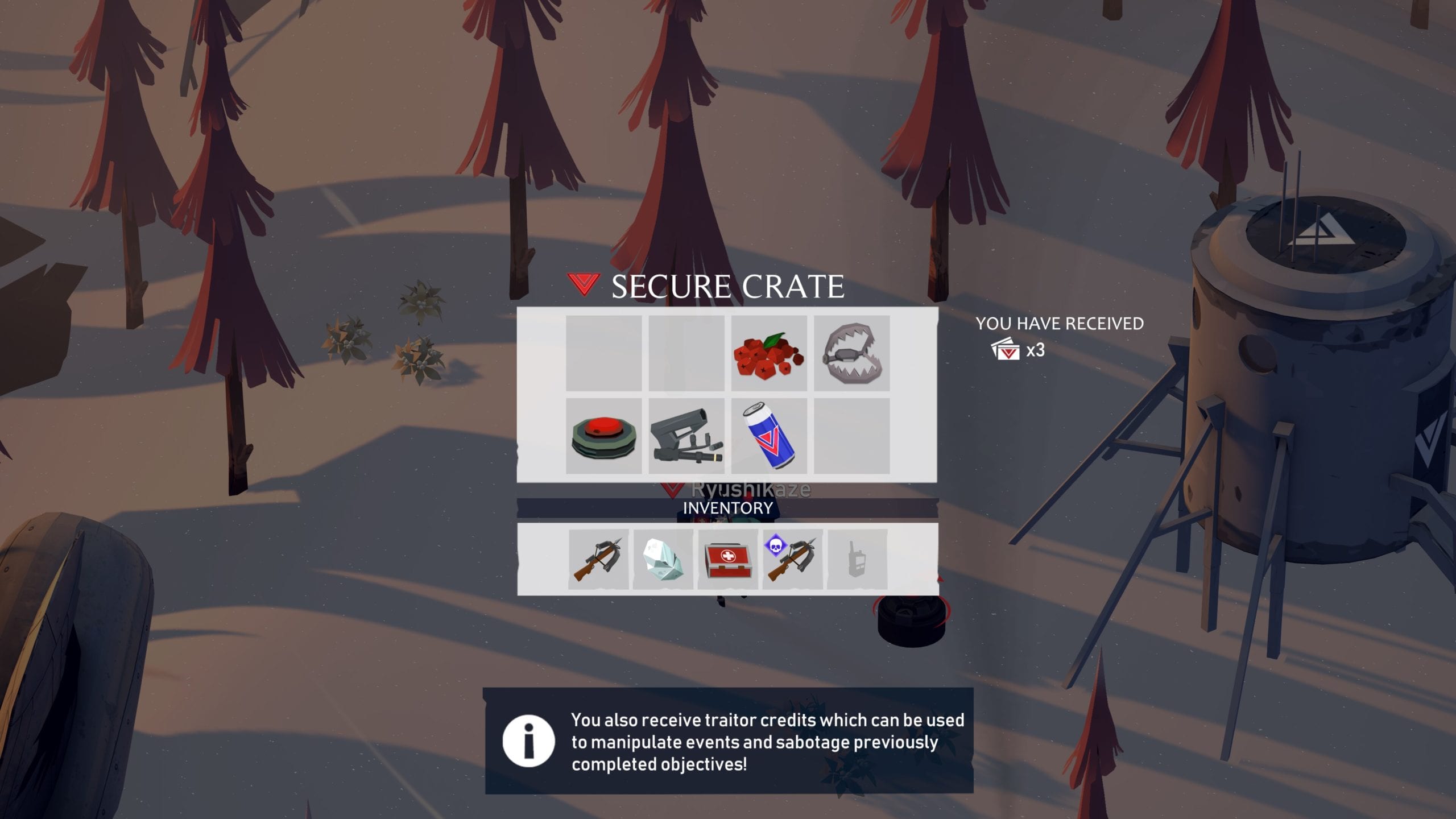 Project Winter 04 Traitor Caches help traitors kill other players or sabotage their progress.
