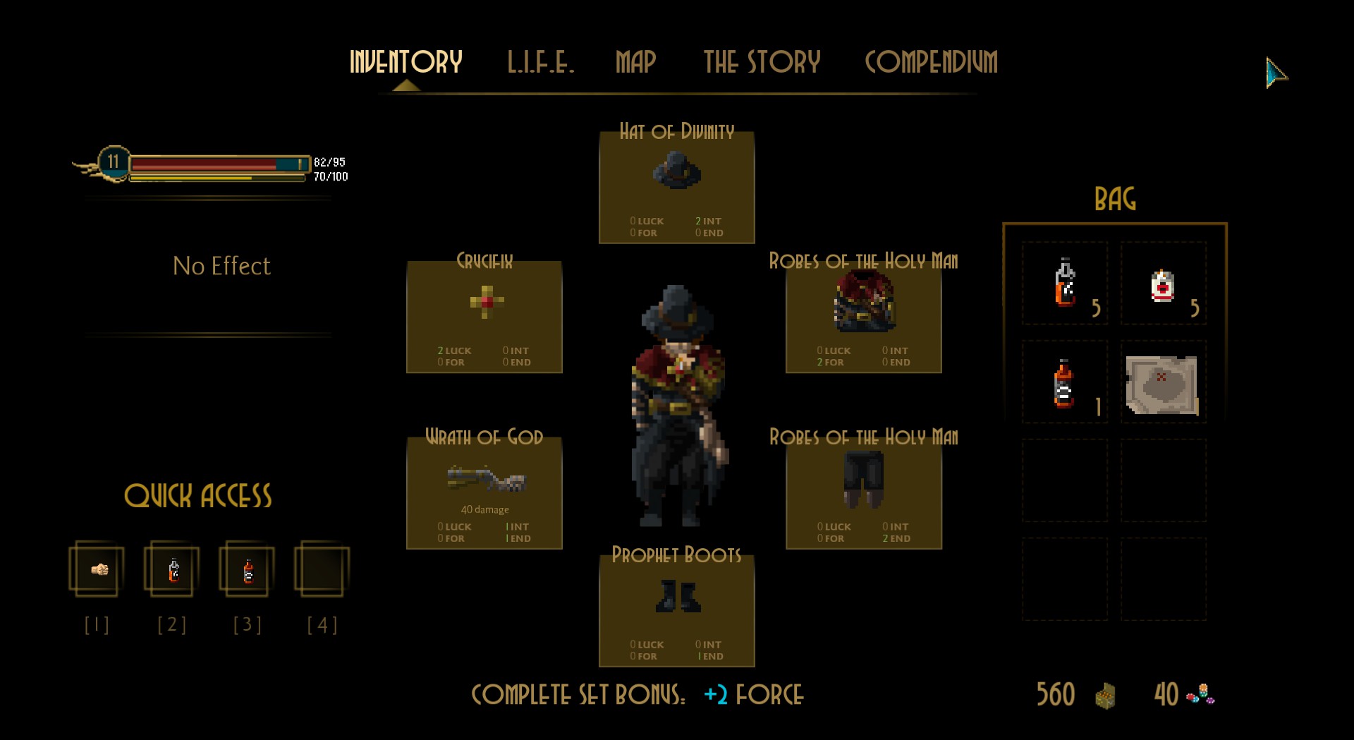 Pecaminosa screenshot of the inventory tab
