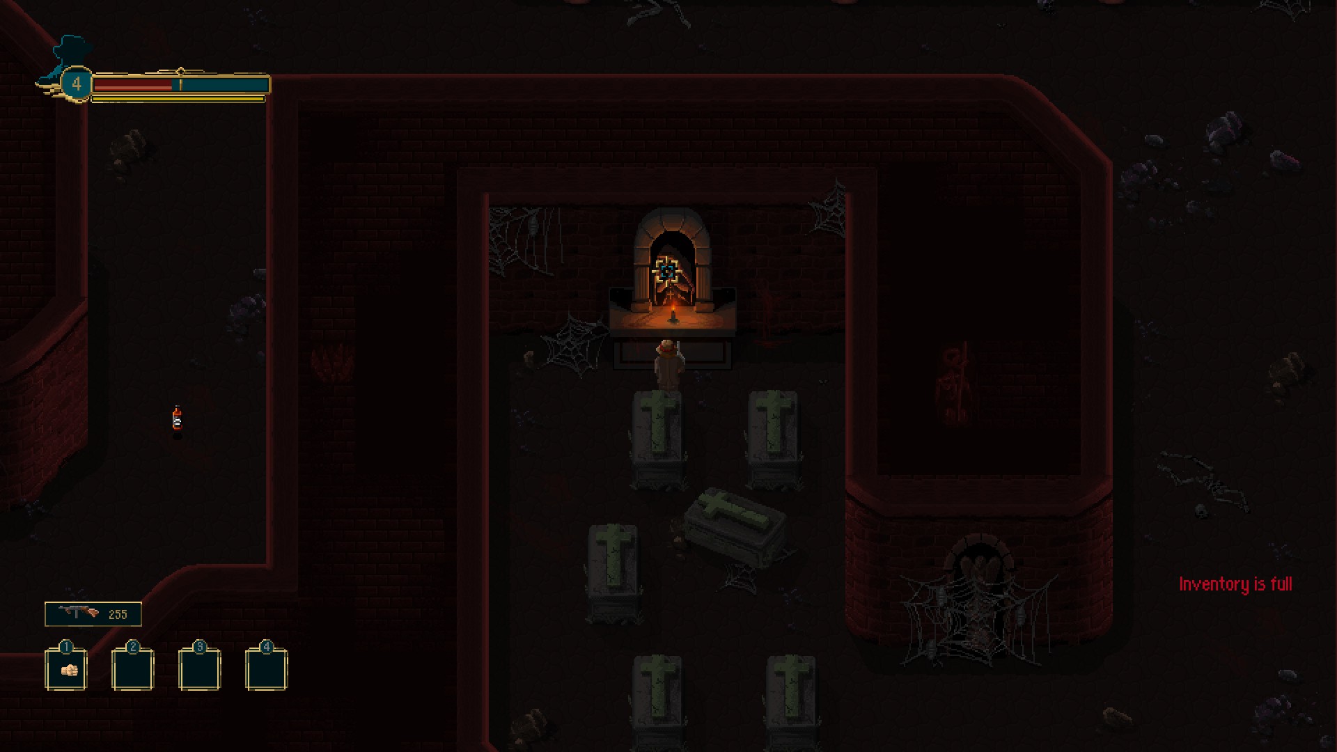 Johnny Souza interacting with a cryptic altar to find a way into hell