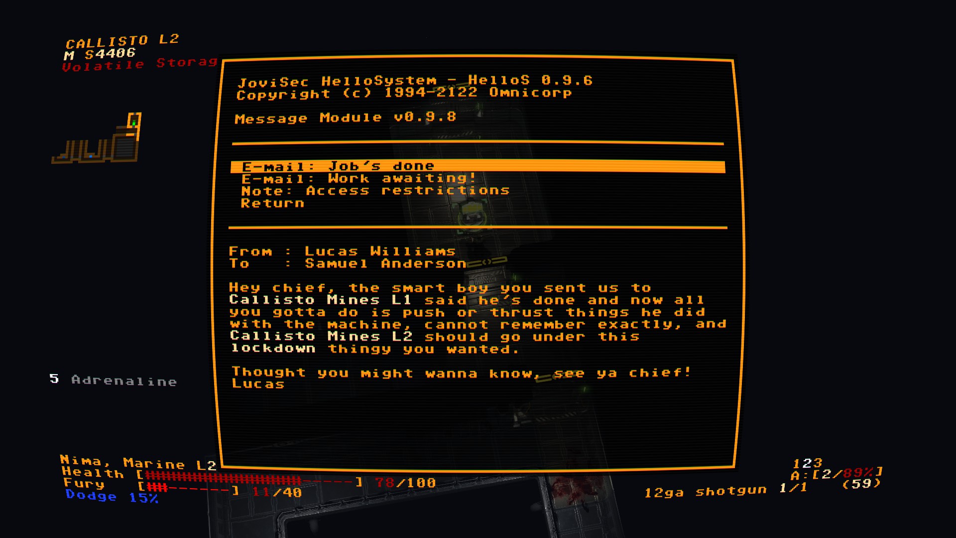 Jupiter Hell Screenshot, showing the terminal entries