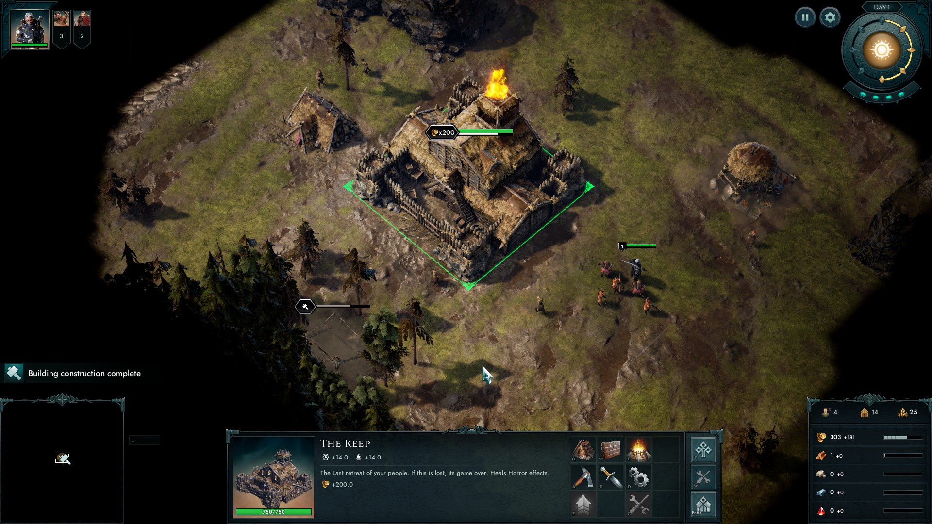 Age of Darknes screenshot of the main base at the start of the game