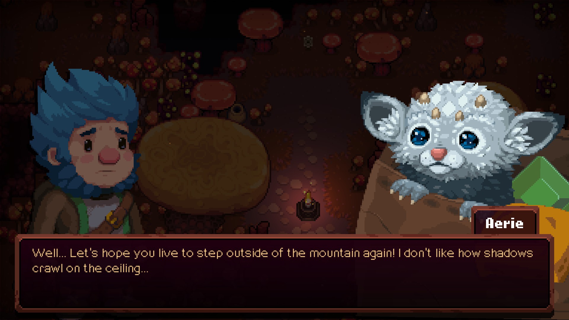 Dwerve talking to his pet, Aerie.