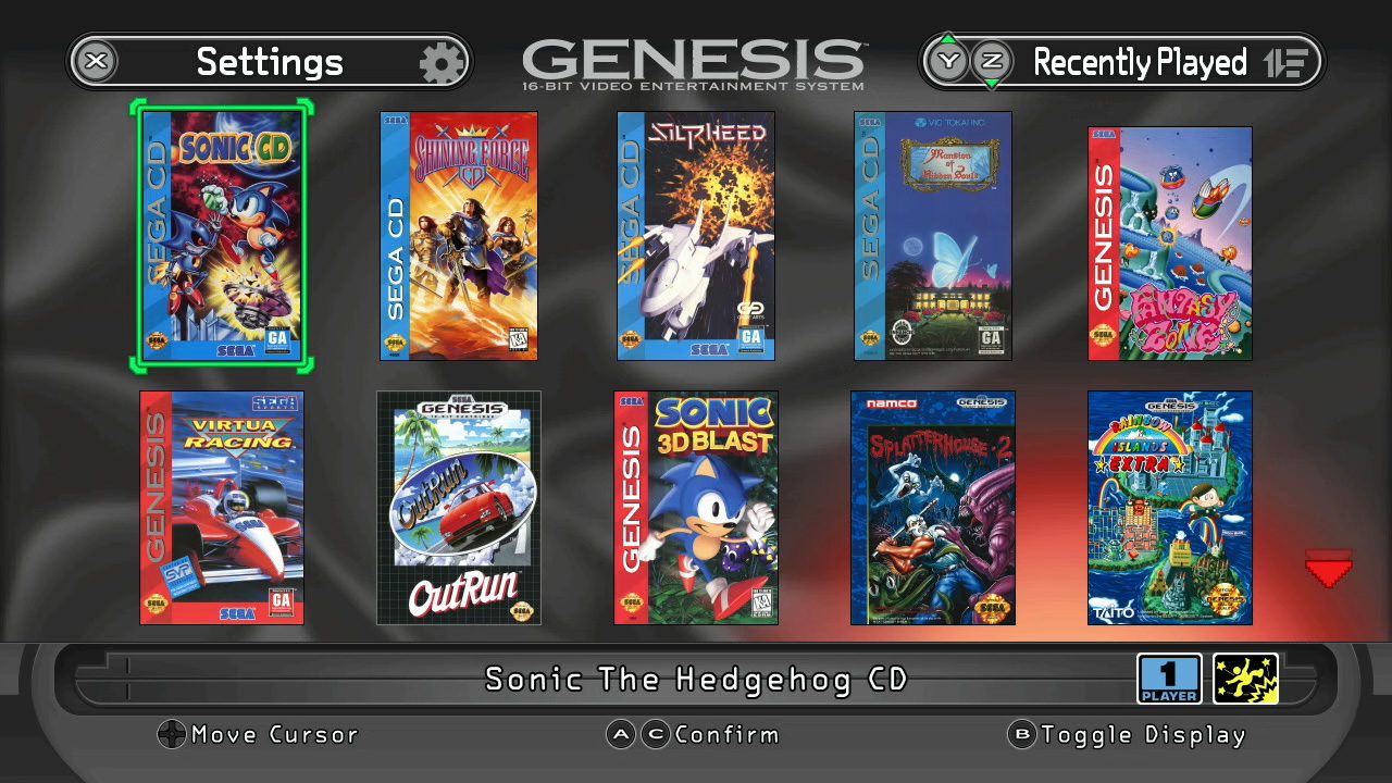 A screenshot of the SEGA Genesis Mini 2 interface