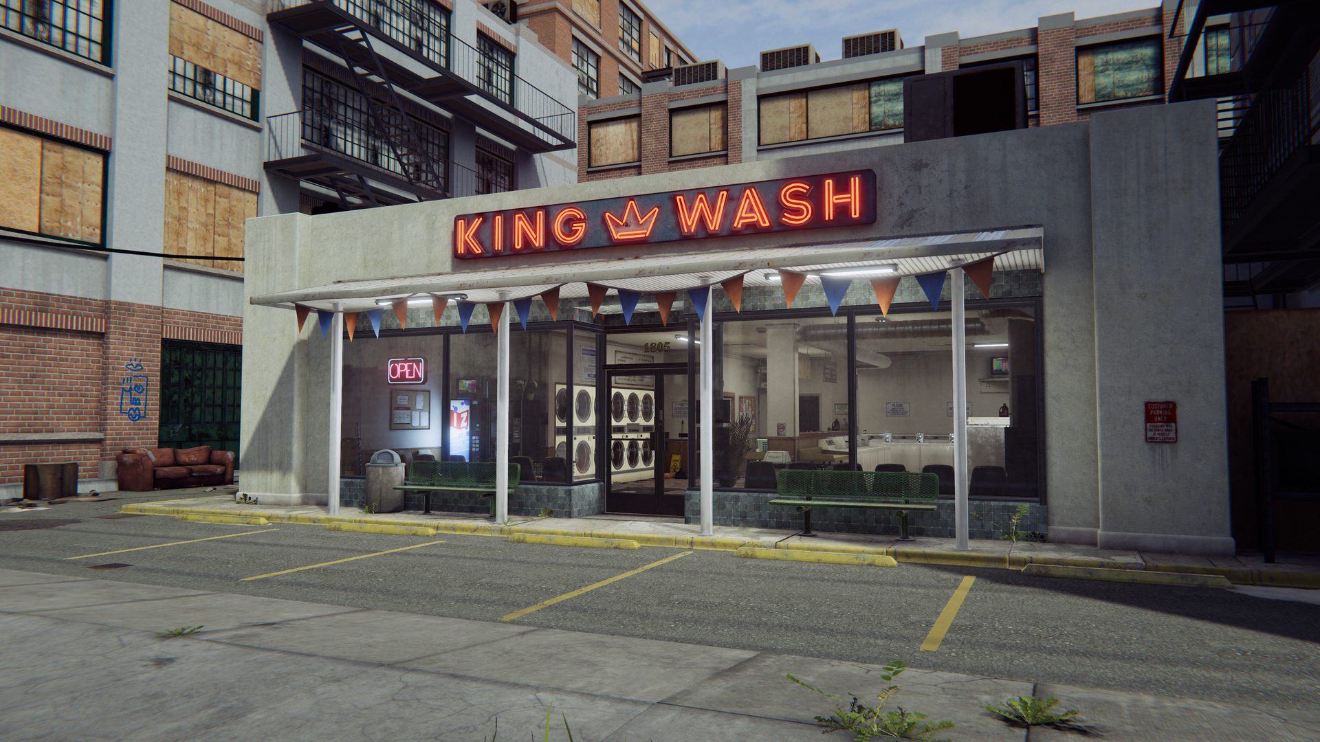 A screenshot of the King Wash in Arcade Paradise