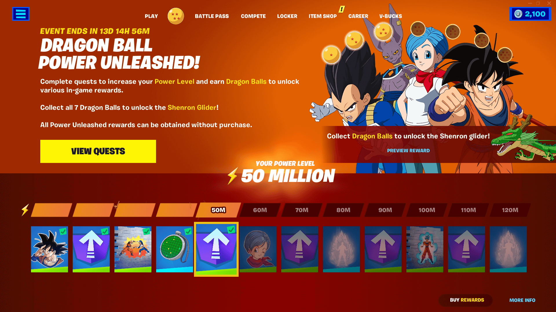 Fortnite X Dragon Ball quests A screenshot of the Fortnite X Dragon Ball quest page