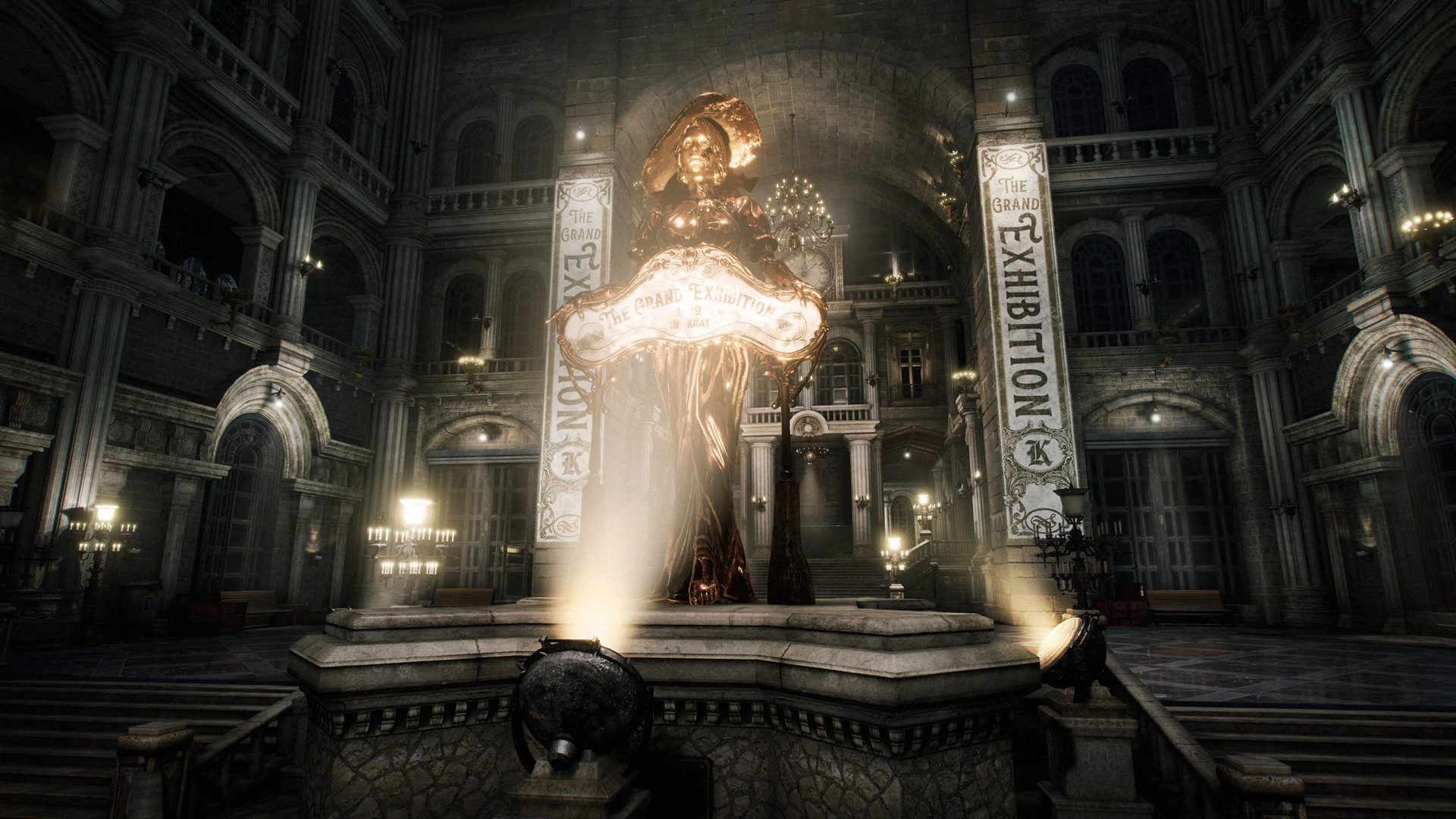 Lies Of P Lies Of P screenshot, showing a statue illuminated by the light