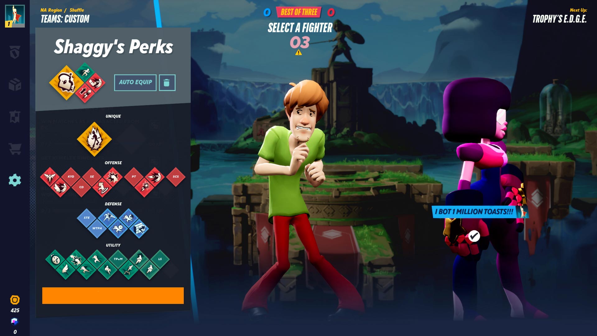 A screenshot showing the perks of Shaggy in Multiversus.