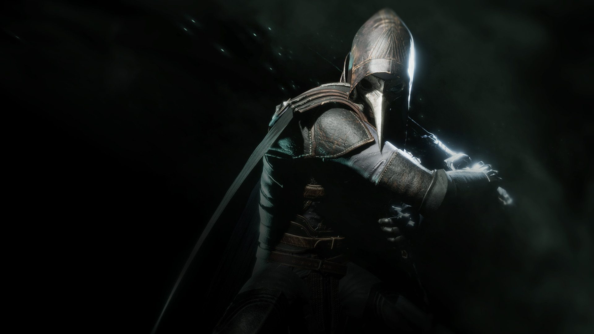 A picture of Thymesia's Corvus, resembling a plague doctor
