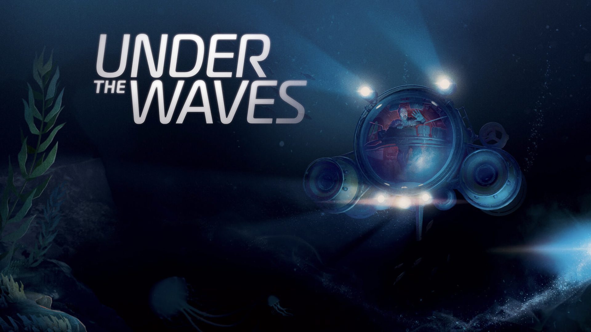 Under The Waves game Under The Waves game key art, showing a man in a submarine