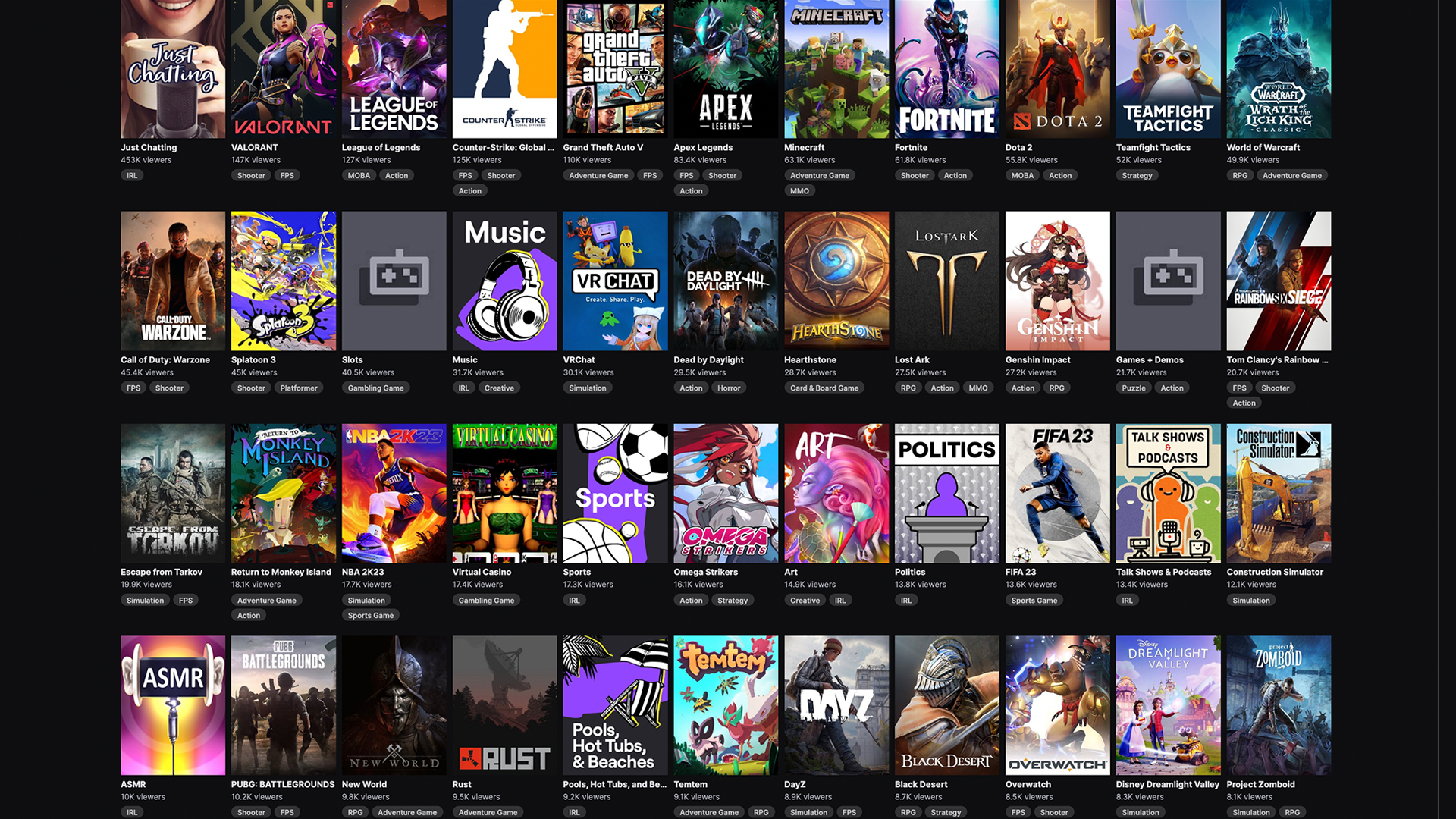 Twitch streams genres and games Twitch streams genres and games
