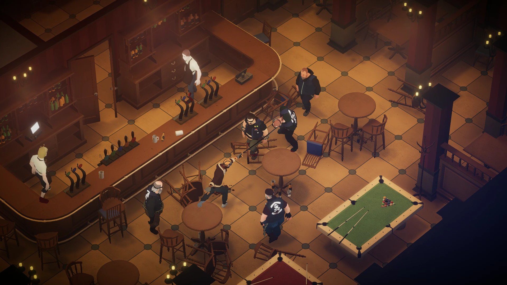 A combat encounter in a bar in Midnight Fight Express.
