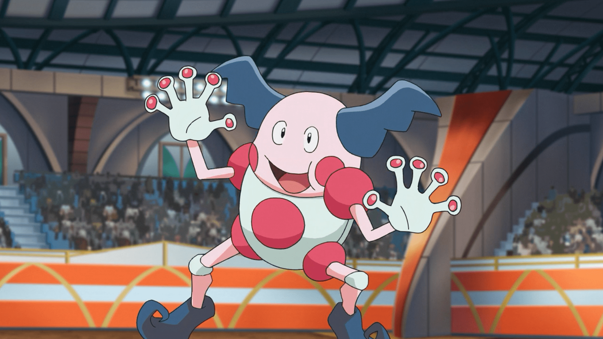 Mr. Mime holding his hands against an invisible wall in the anime
