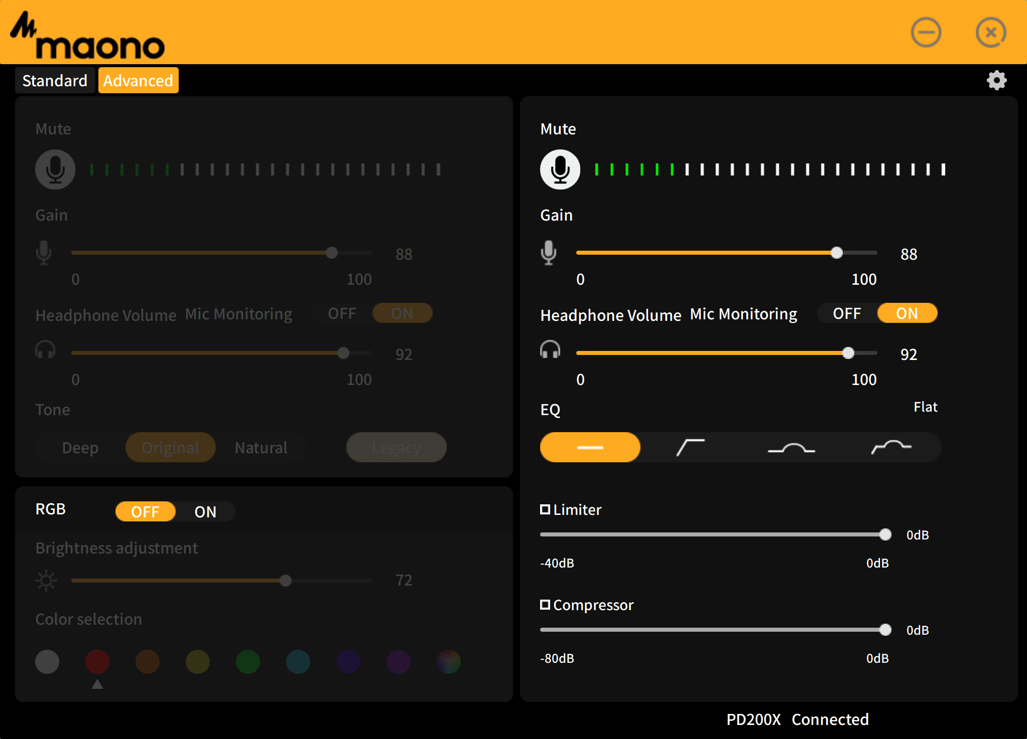 The Link App allows for much finer control of the Mic than the physical buttons.
