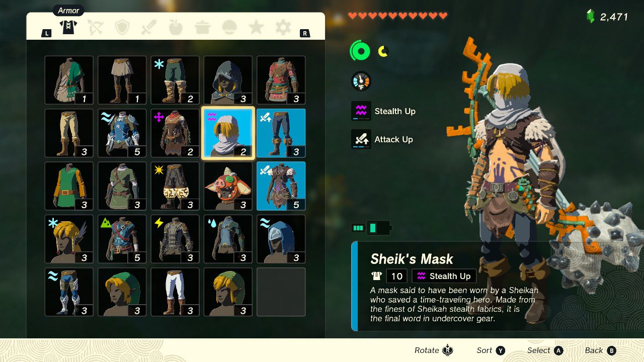 Sheik drops her mask as well as the Sheikah Fabric.