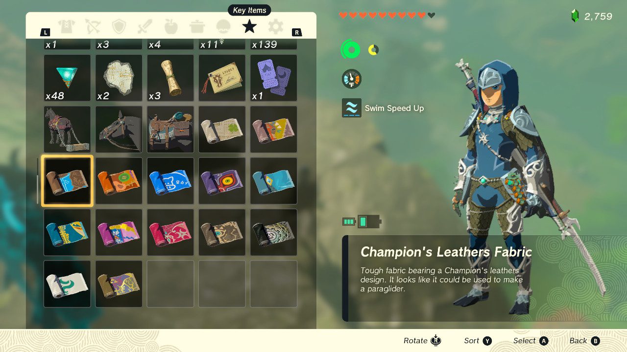 Tears of the Kingdom Link drops the Champion's Leathers Fabric.