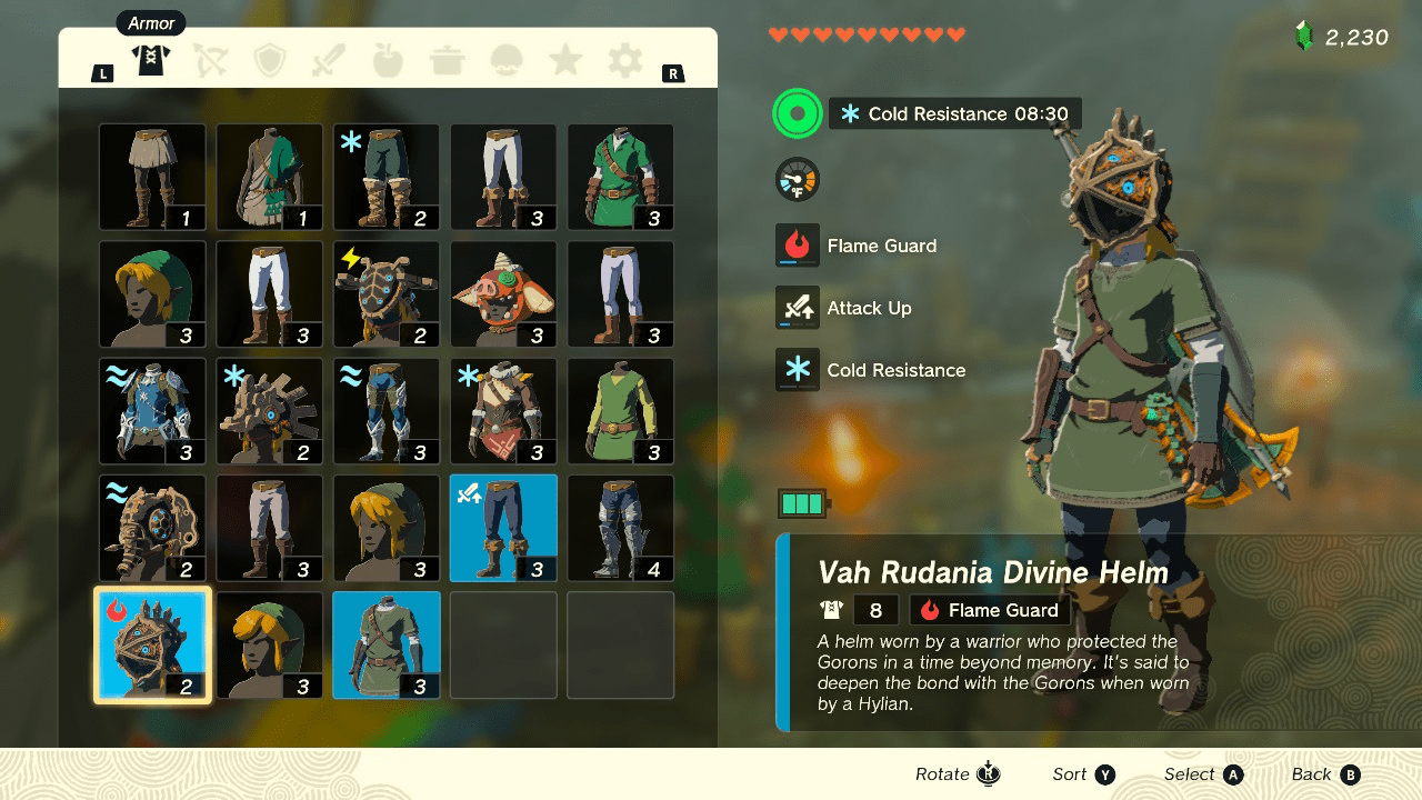 Daruk drops the Vah Rudania Helm, the Goron Champion Fabric and Cobblecrushers.