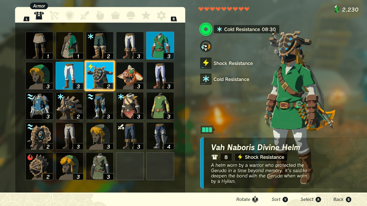 Urbosa will giver you the Vah Naboris Helm, the Gerudo Champion Helm and Gerudo Scimitars.