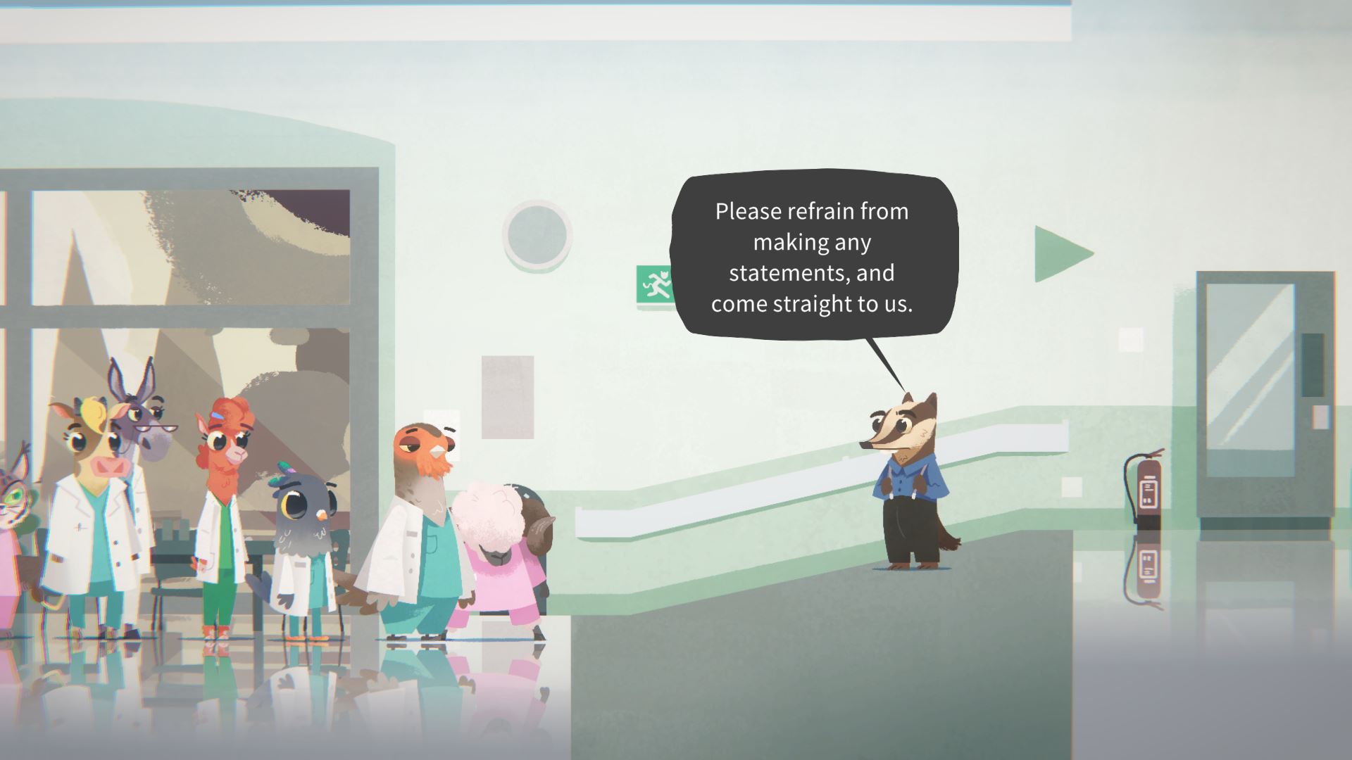 The doctors at the hospital attend a meeting after a storm hits