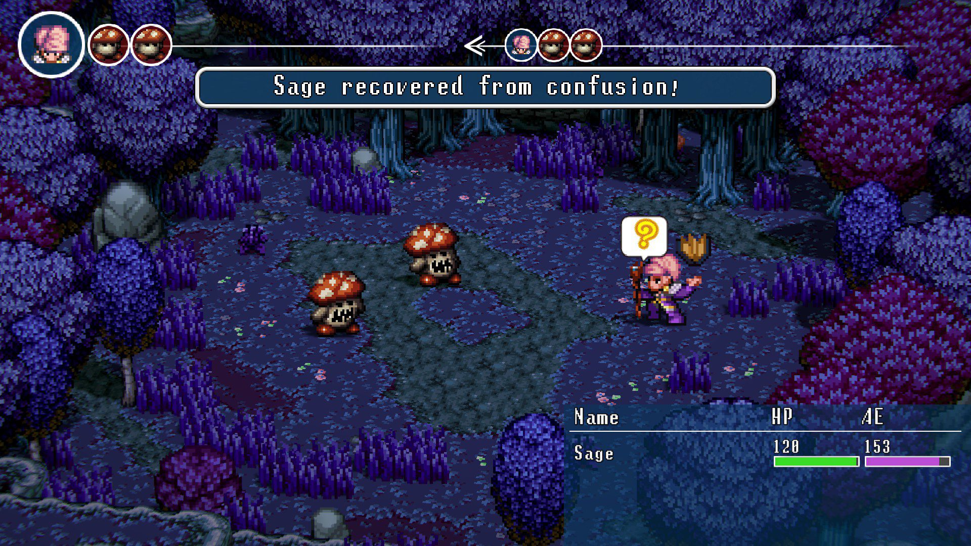 Sage battling two mushroom enemies