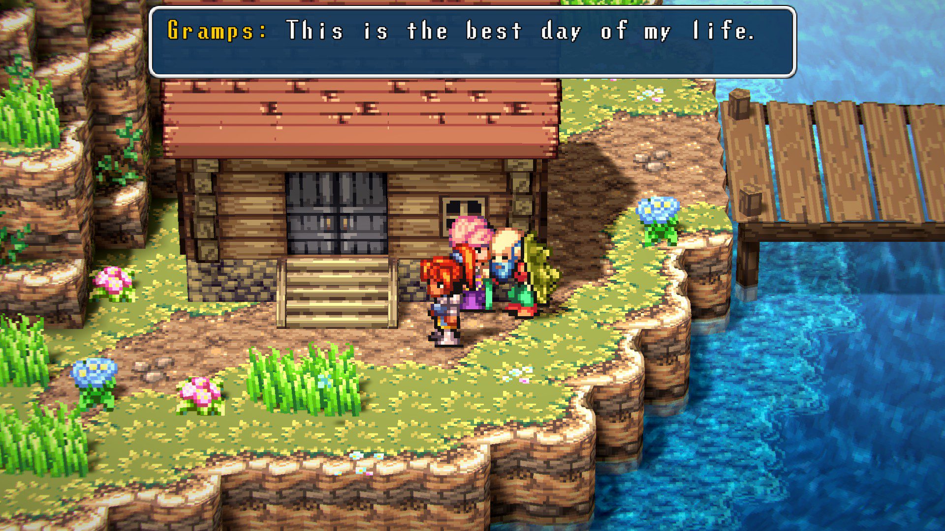 Sage being thanked by an old man with a turtle shell on his back