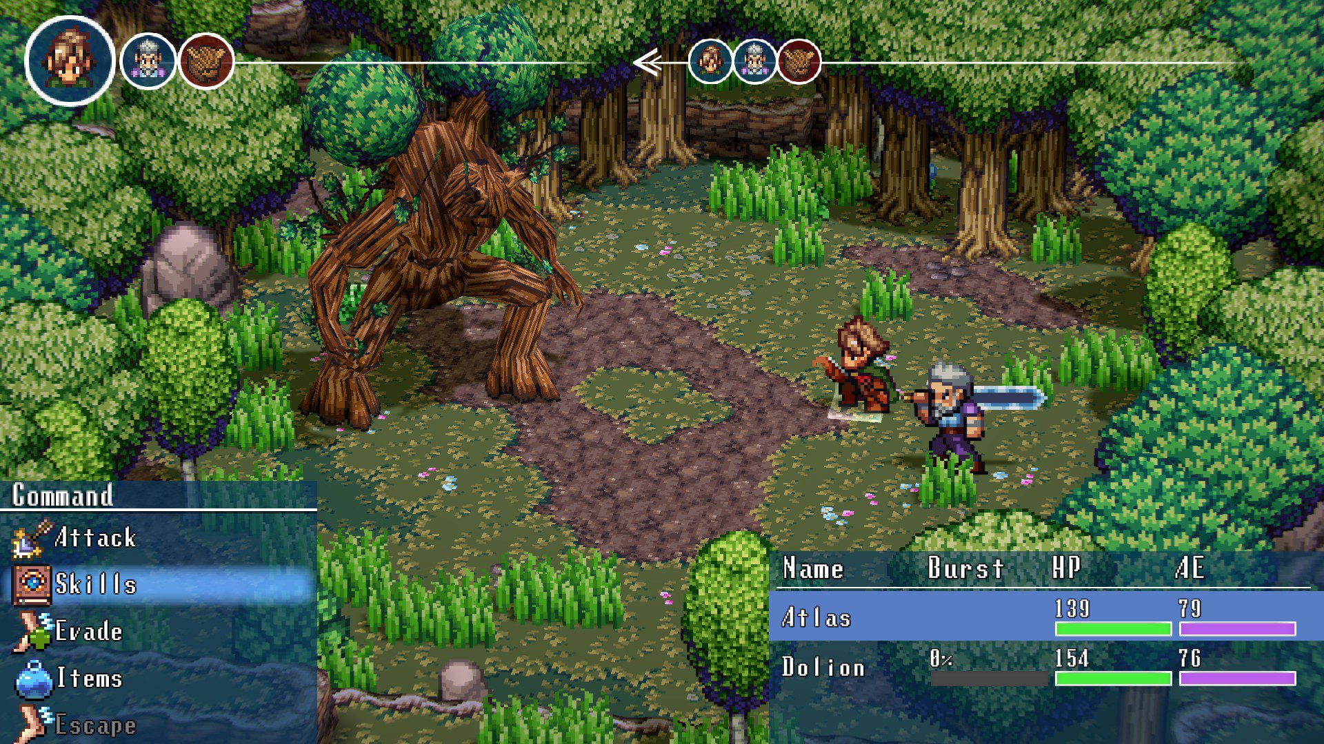 Atlas and his teacher and father Dolion fighting a Treant