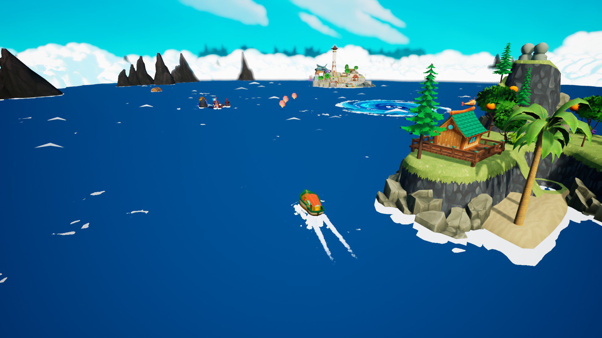 Koa's Boat swimming between islands