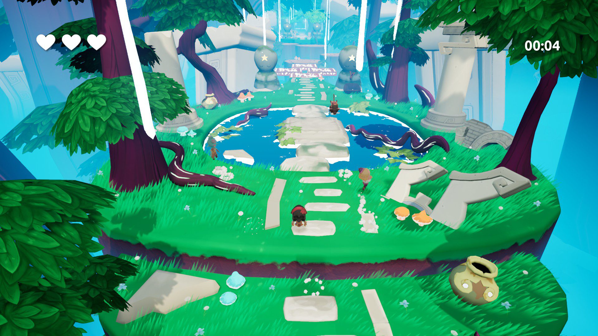 Koa racing three other kids on a floating island of dreams