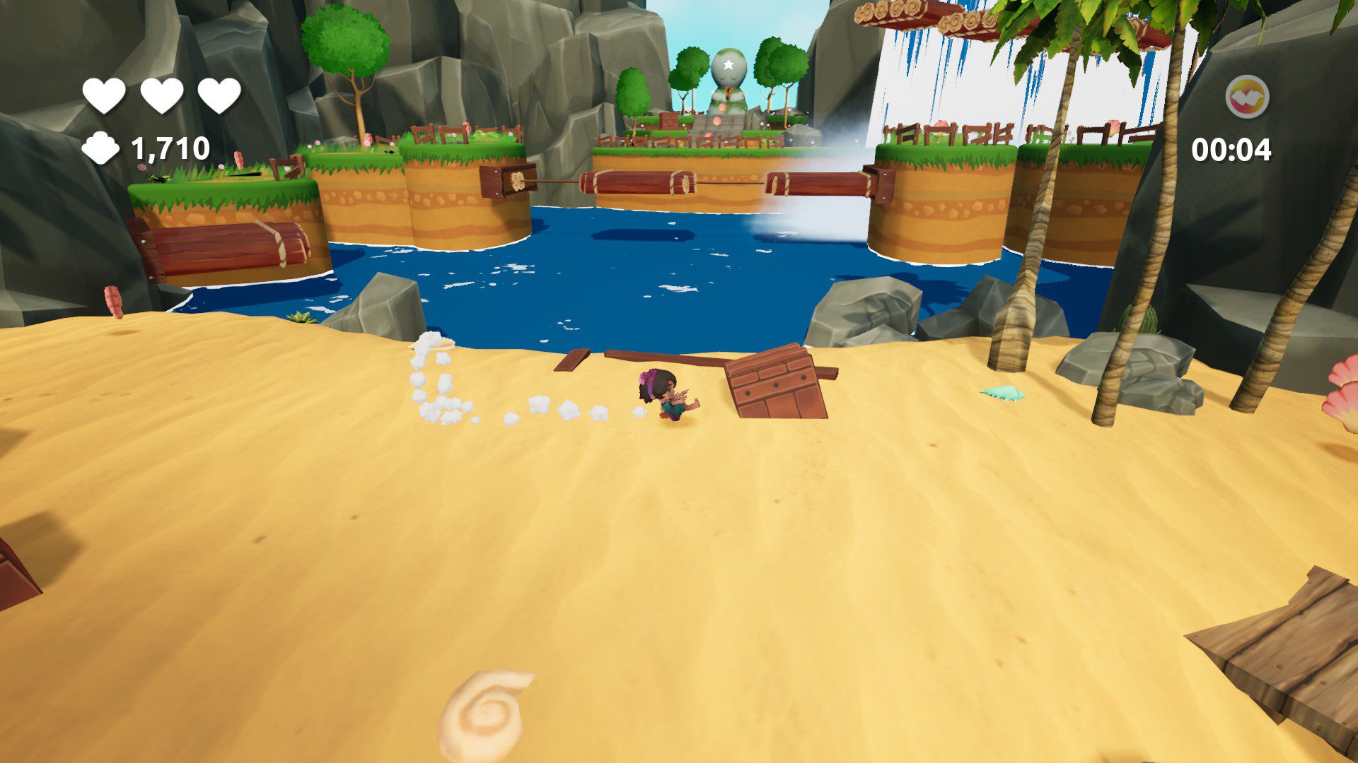Koa rolling into a box on a sandy beach