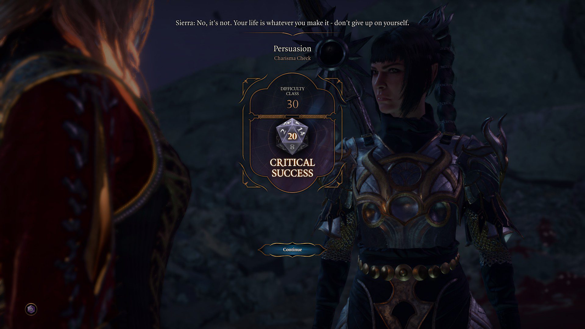 The Dice rolling screen in Baldur's Gate 3.