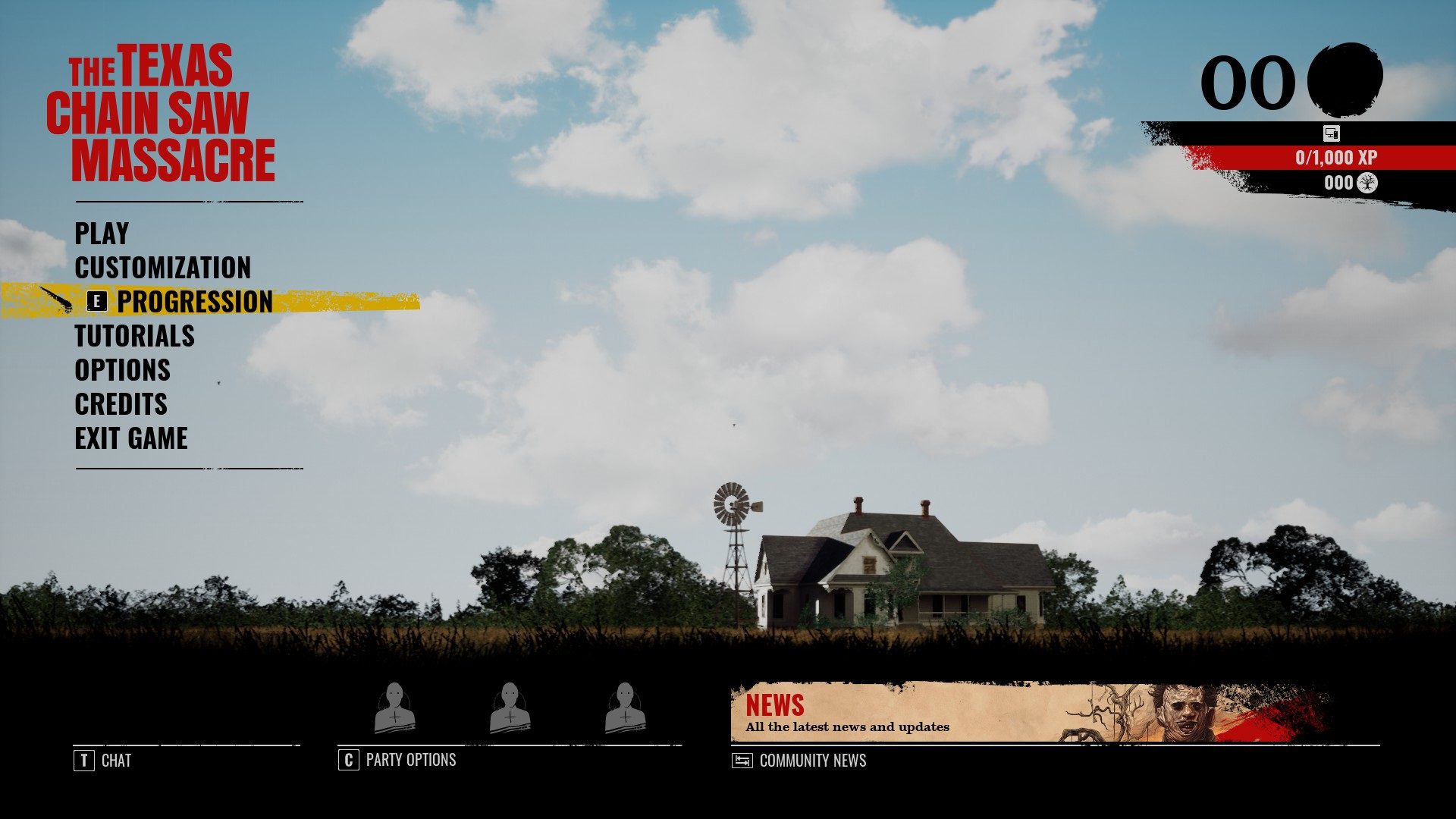 The main menu featuring the Sawyer house from the movie.