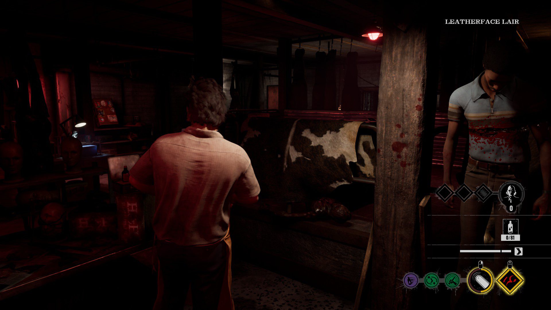 Starting off the game as Leatherface in his lair undergound