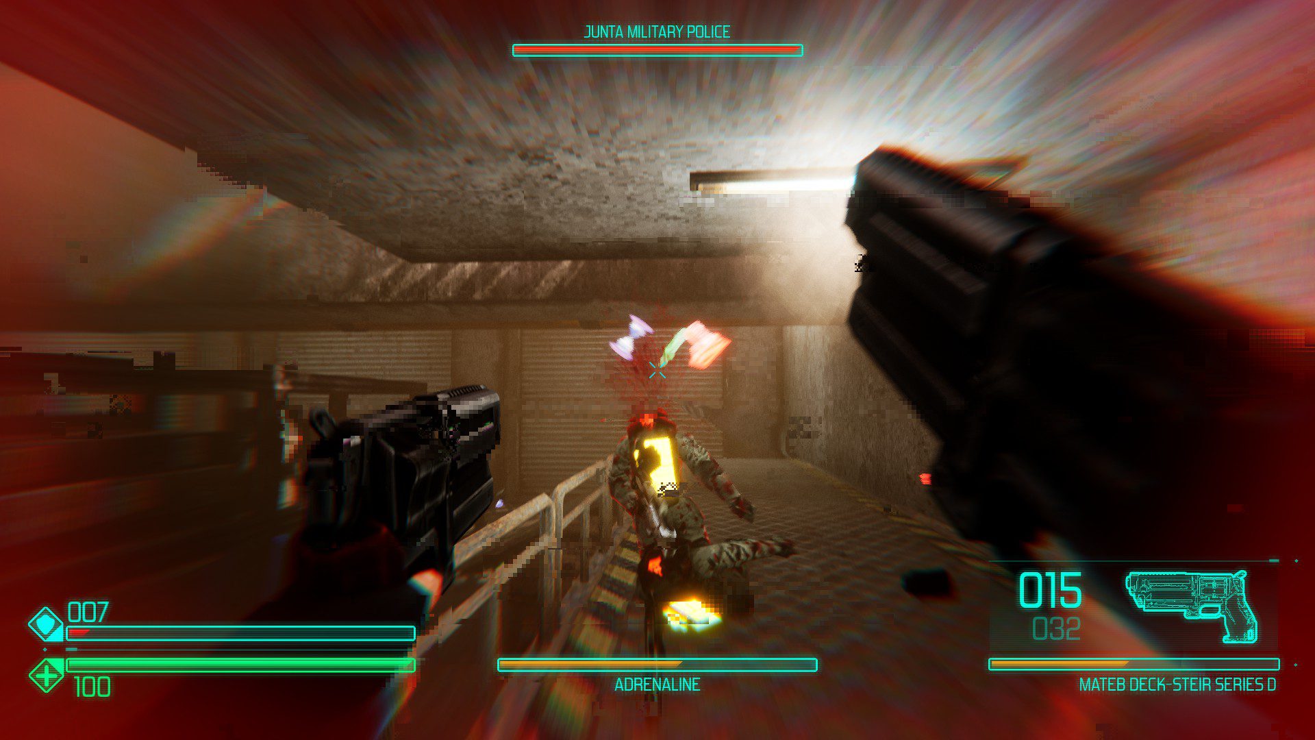 An enemy's head getting blown off with a handgun