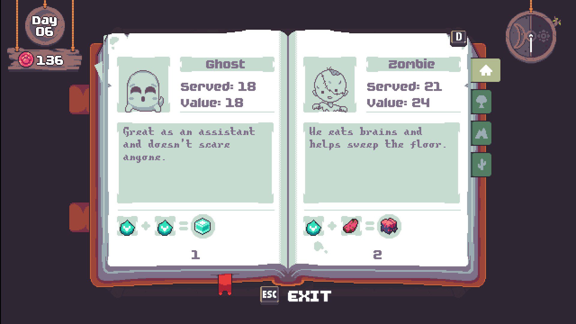A bestiary of sorts, detailing the minions you are selling.