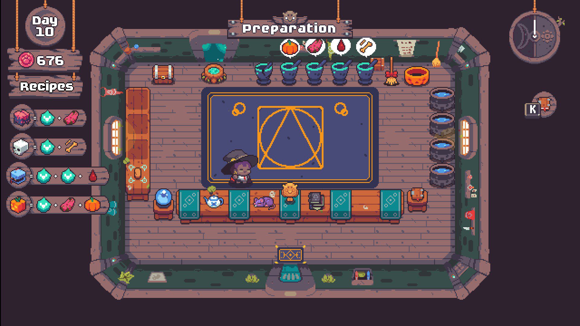 A shop on day 10, stacked with all sorts of upgrades and goodies.
