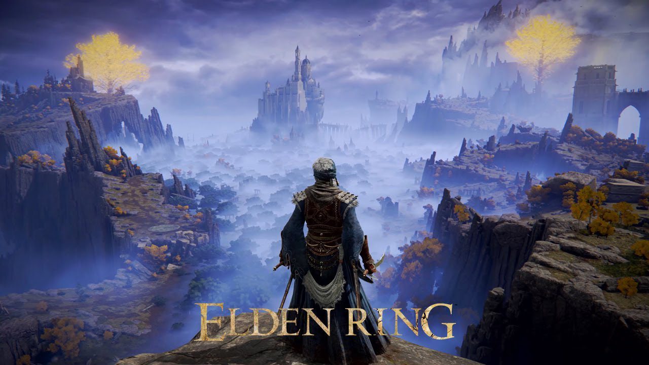 The main character of Elden Ring standing over the Lands Between