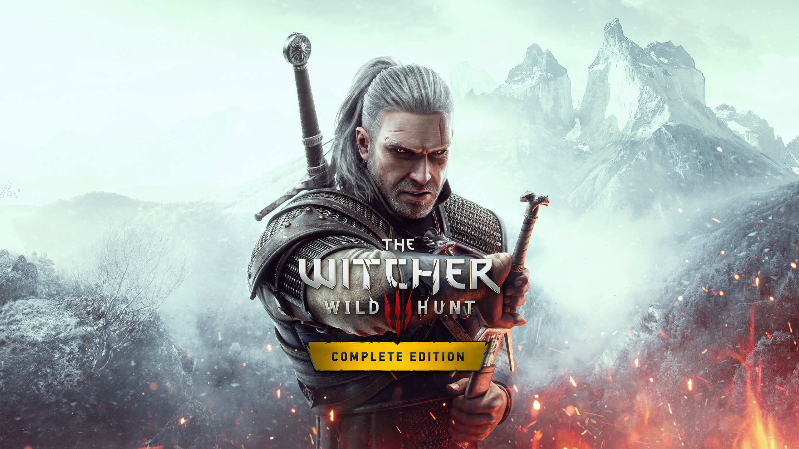 Geralt of Rivia with the Witcher 3 title in front of him
