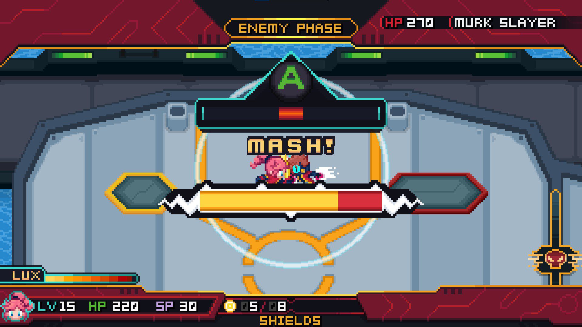 A mashing minigame during combat