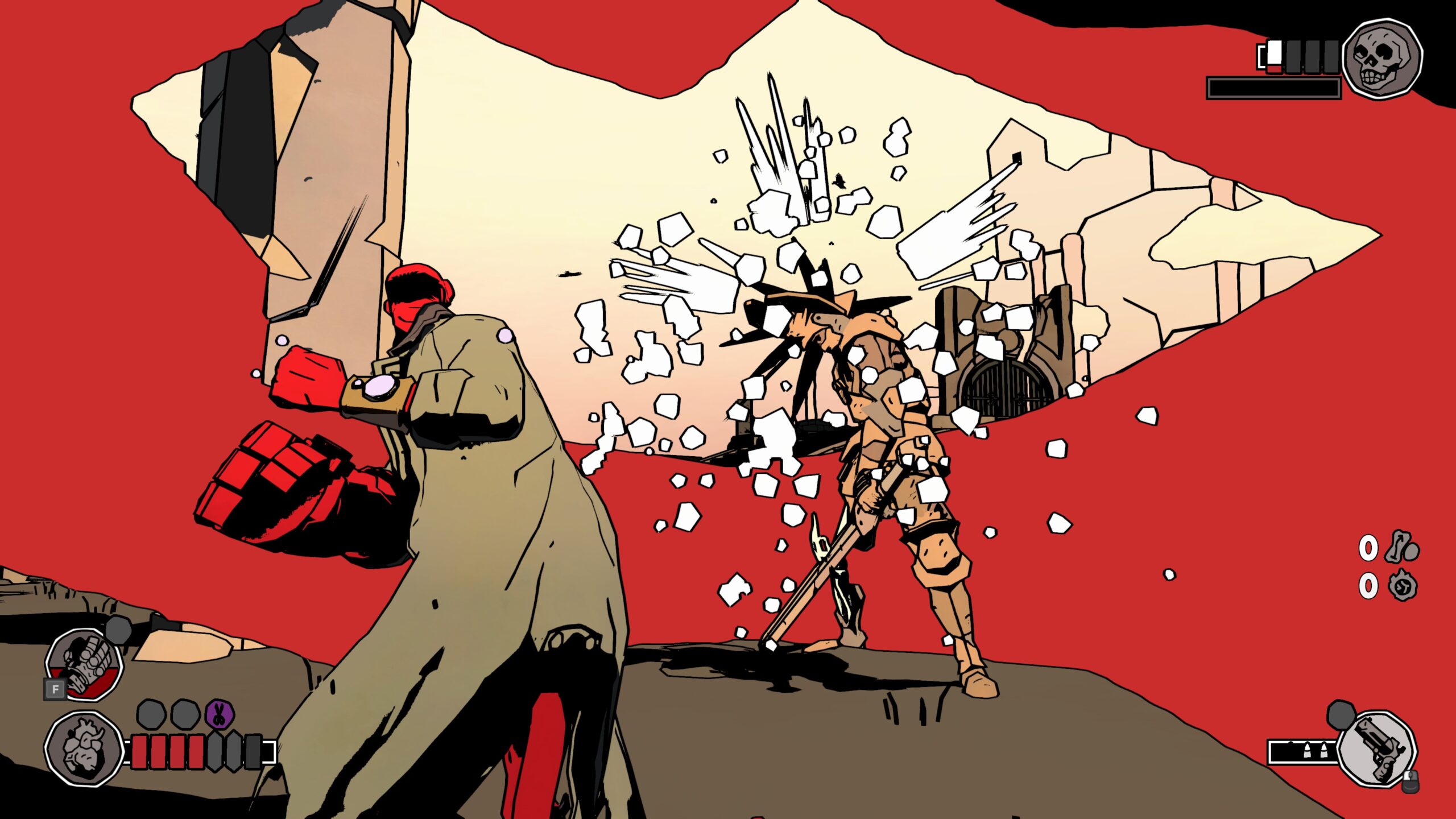 individual characters look and animate to heighten the mood, reacting to things like whether or not Hellboy is exploring or fighting, when he takes or receives big hits in combat, and his health The game dynamically adjusts the way individual characters look and animate to heighten the mood, reacting to things like whether or not Hellboy is exploring or fighting, when he takes or receives big hits in combat, and his health