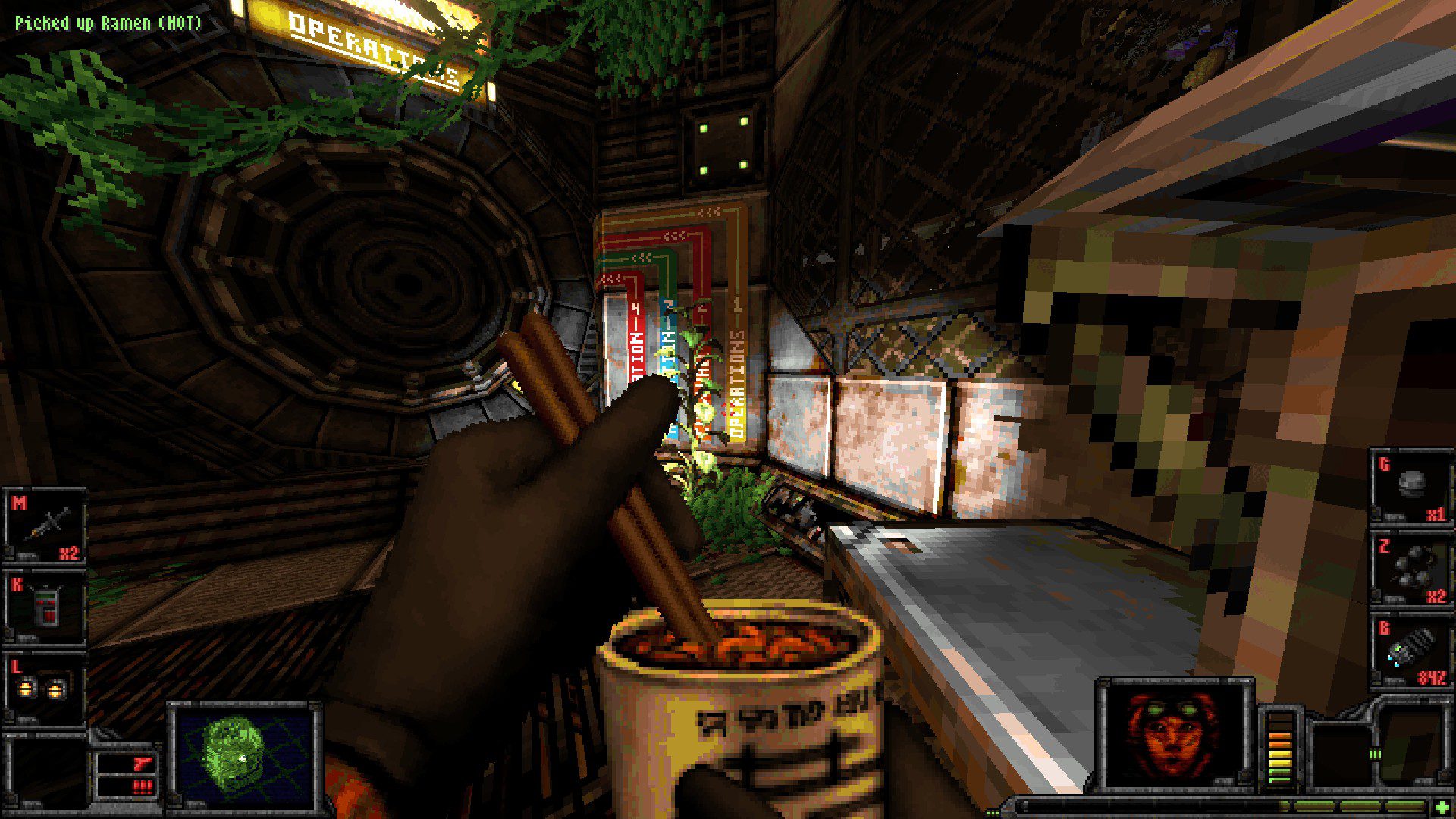 Mozah eating some cup noodles