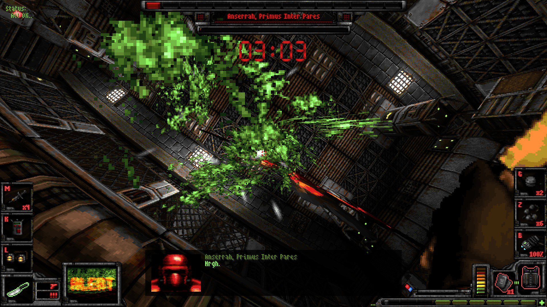 A picture showing a look of a boss model from underneath them, making them barely visible. Slashing them with a knife resulted in a lot of green blood.