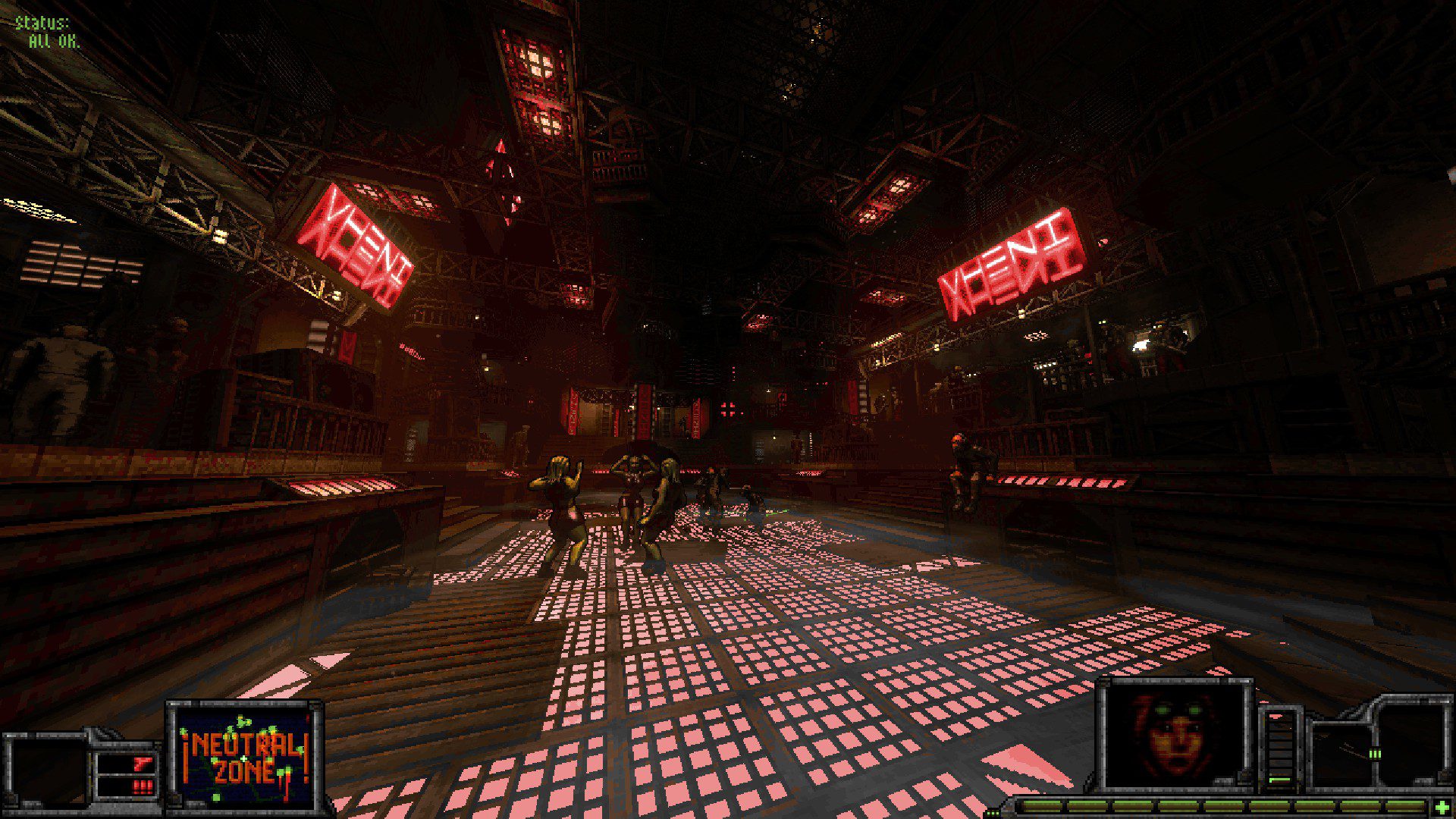 A screenshot of a night club from the demo, with different aliens on the dancefloor