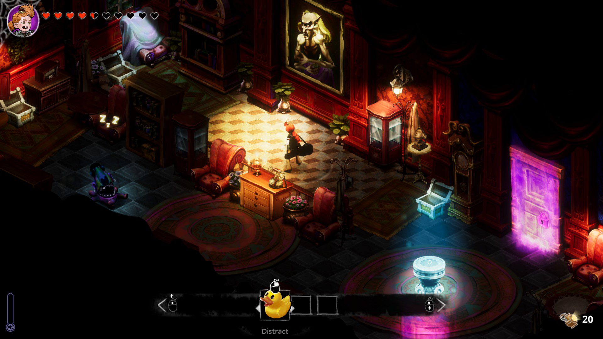 HauHJump A screenshot where on the top middle, an enemy described in the paragraph beneath peeks through a painting