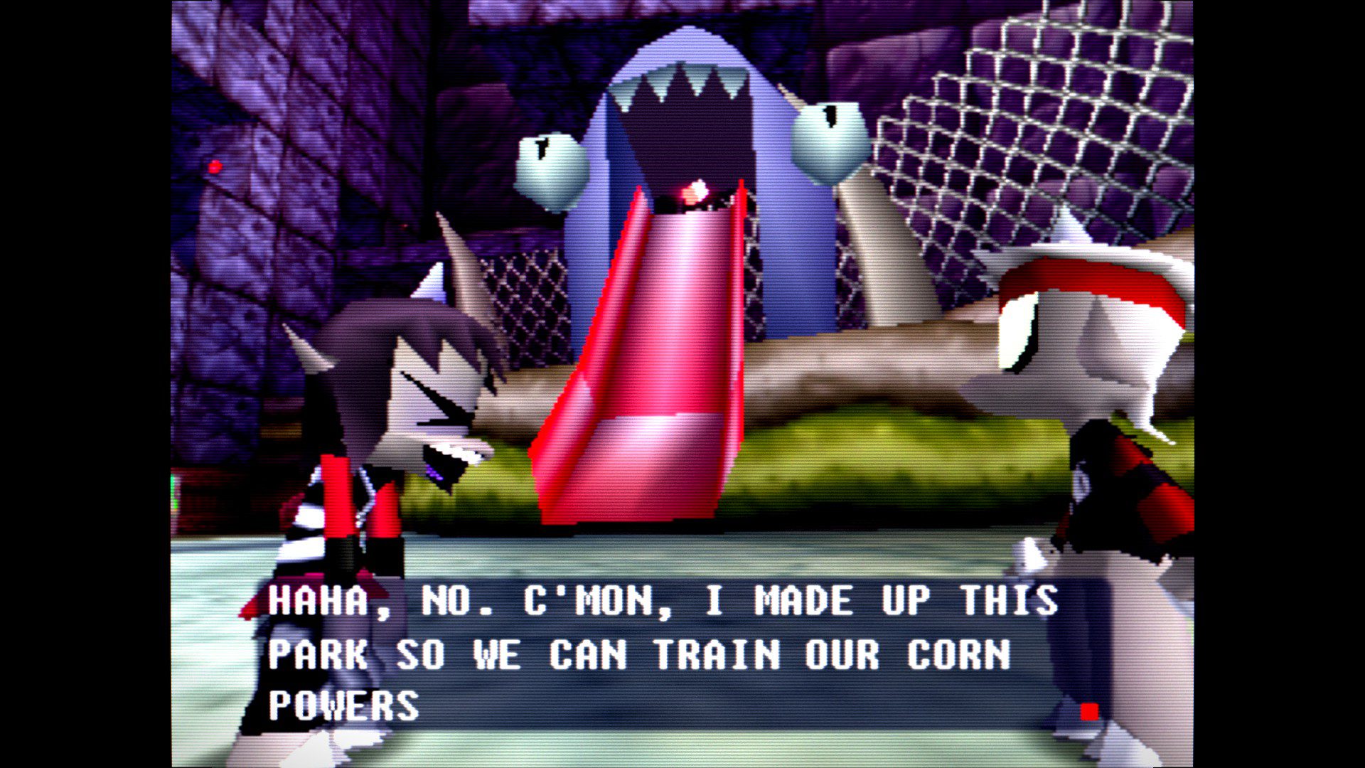 The friend character saying she created the tutorial area to test out the two's "corn powers"