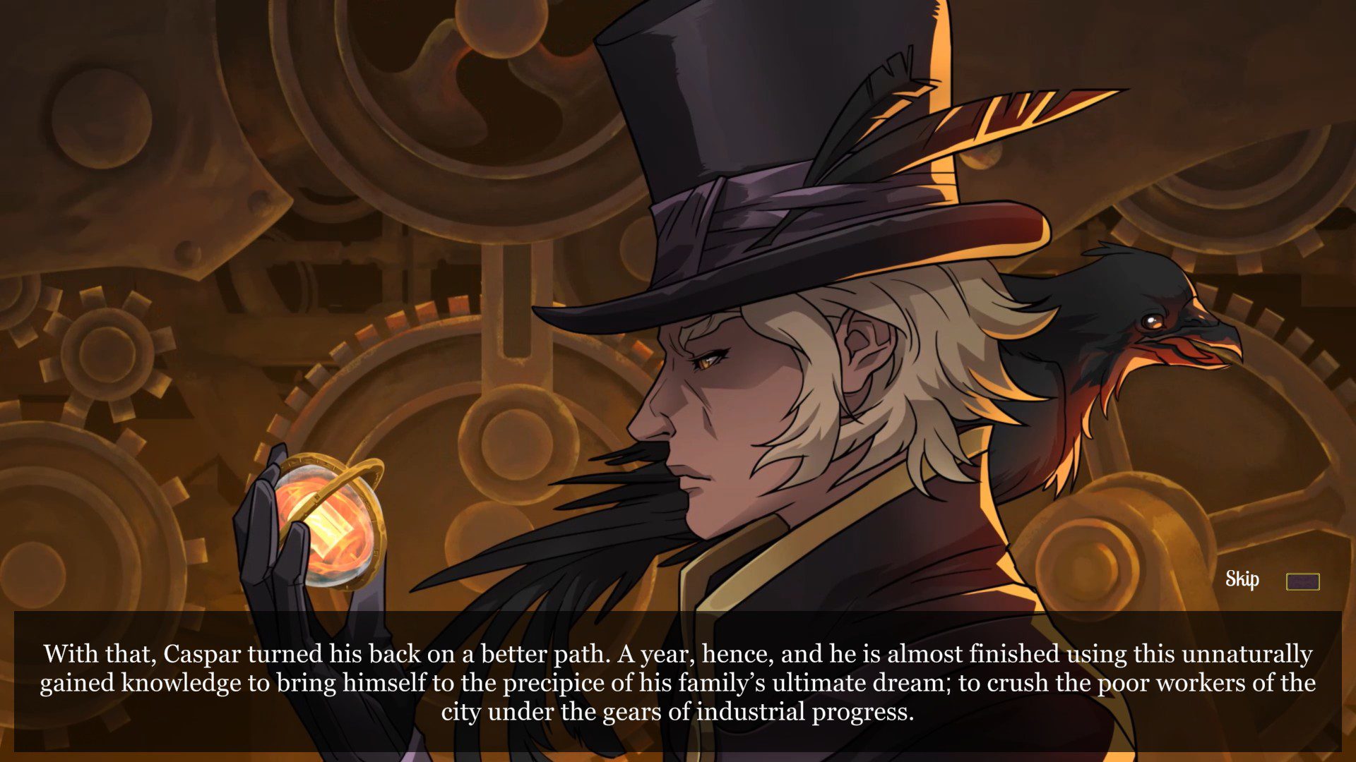 Long bit of text explaining how Casper is coming close to realizing his father's dream of crushing workers