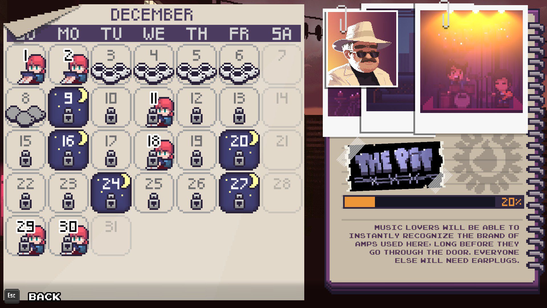 In game calendar which shows which level will correspond with each day.