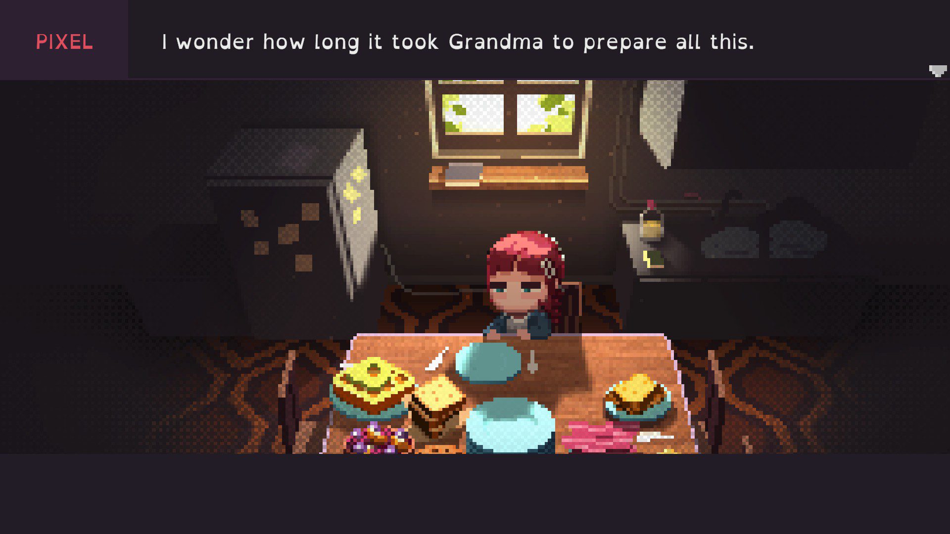 Snippet of Pixel's life from a visual novel segment