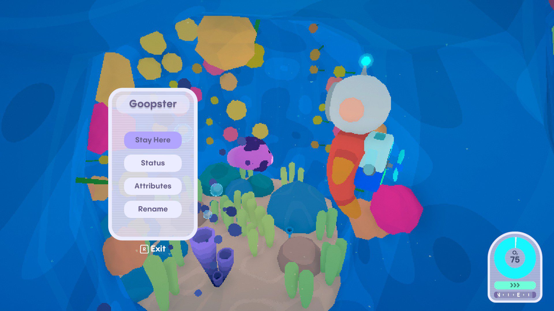 The first loddle you encounter, a purple one. The menu shows options for renaming them, checking their status and attributes